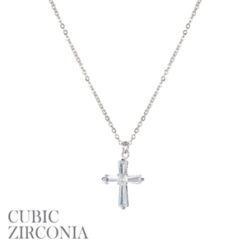SILVER SMALL BAGUETTE CZ CROSS NECKLACE