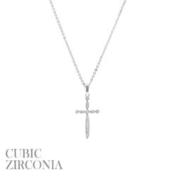 SILVER PAVÉ CZ CROSS NECKLACE