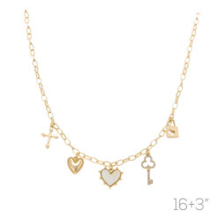 GOLD HEART/KEY/CROSS CHARM NECKLACE