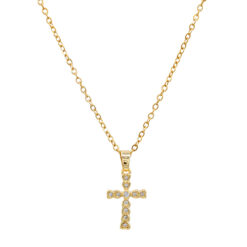 GOLD PETITE ROUND CZ CROSS NECKLACE