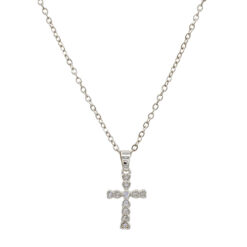 SILVER PETITE ROUND CZ CROSS NECKLACE