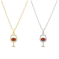 CZ WINE GLASS PENDANT NECKLACE. SILVER, GOLD. SOLD IN SETS OF 2 ONLY