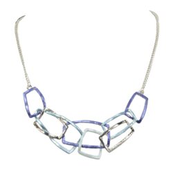 MULTI BLUE ENAMEL & SILVER INTERLOCKING SHAPES NECKLACE