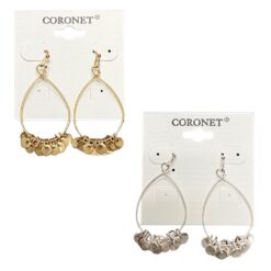 TEARDROP WITH DANGLE DISCS PIERCED EARRINGS. GOLD, SILVER. SOLD IN SETS OF 2 ONLY