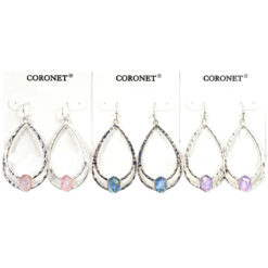 PASTEL TEARDROP STONE PIERCED EARRINGS. PINK, BLUE, PURPLE. SOLD IN SETS OF 3 ONLY.