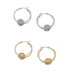 BALL DETAIL DOUBLE HOOP EARRINGS. SILVER, GOLD. SOLD IN SETS OF 2 ONLY