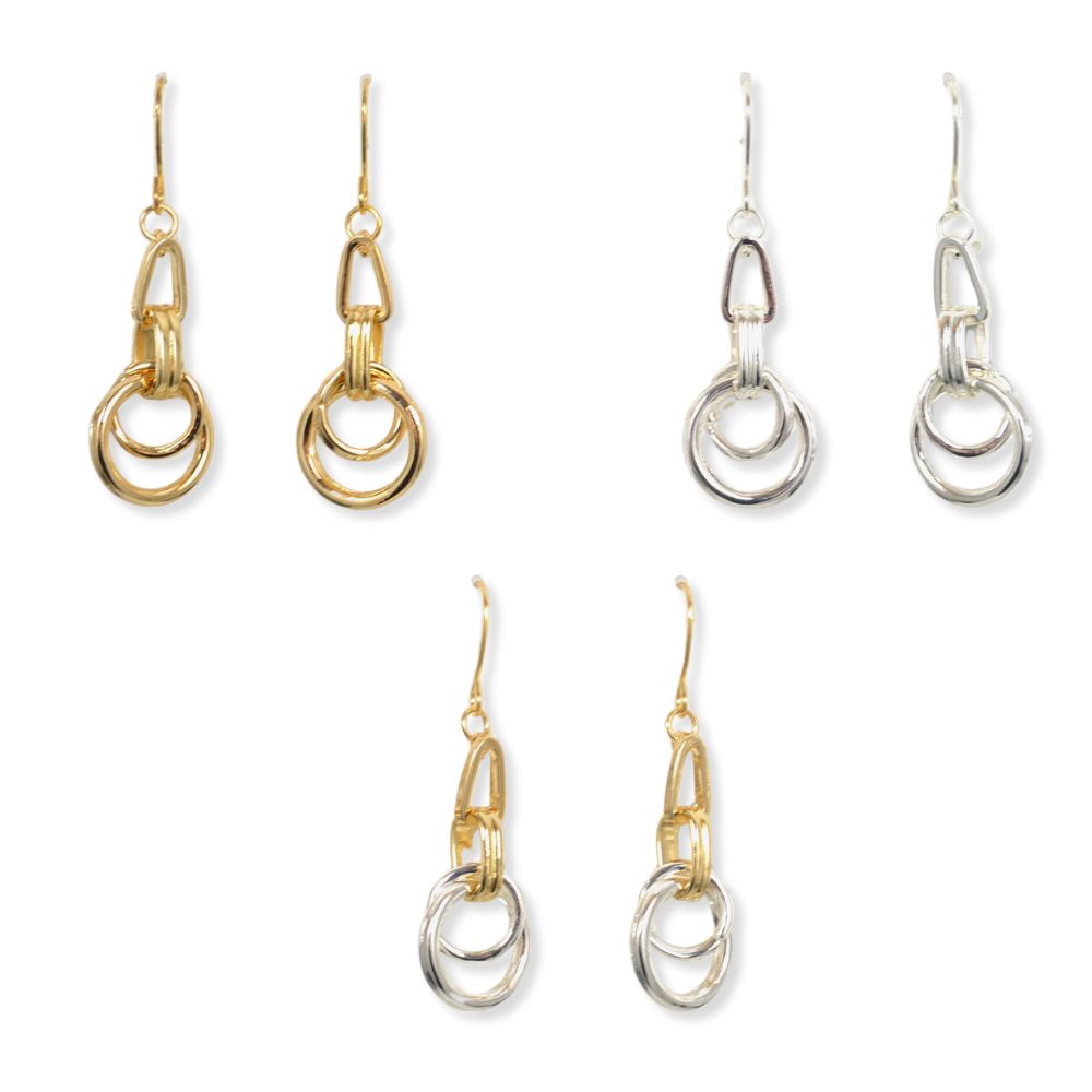 MULTI LINK DROP EARRINGS. SILVER, GOLD, TWO TONE. SOLD IN SETS OF 3 ONLY