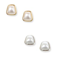 SQUARED DOME PEARL CLIP ON EARRINGS. GOLD, SILVER. SOLD IN SETS OF 2 ONLY