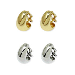POLISHED DOME HALF HOOP CLIP ON EARRING. GOLD, SILVER. SOLD IN SETS OF 2 ONLY
