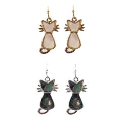 GENUINE SHELL SITTING CAT PIERCED EARRINGS. MOTHER OF PEARL, ABALONE. SOLD IN SETS OF 2 ONLY