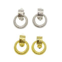 TEXTURED DOOR KNOCKER CLIP ON EARRINGS. SILVER, GOLD. SOLD IN SETS OF 2 ONLY