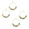 MULTI COLOR STONE BEAD HOOP PIERCED EARRINGS. LT. MULTI, MULTI. SOLD IN SETS OF 2 ONLY.