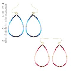OMBRE SEED BEAD TEARDROP PIECED EARRINGS. BLUE, PINK. SOLD IN SETS OF 2 ONLY