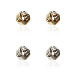 LOVE KNOT PIERCED EARRINGS. GOLD, SILVER. SOLD IN SETS OF 2 ONLY