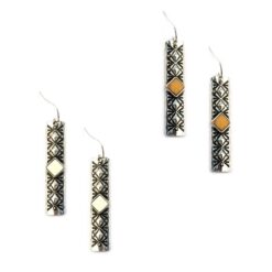 ETCHED BAR WITH WOOD ACCENT PIERCED EARRINGS. BROWN, IVORY. SOLD IN SETS OF 2 ONLY