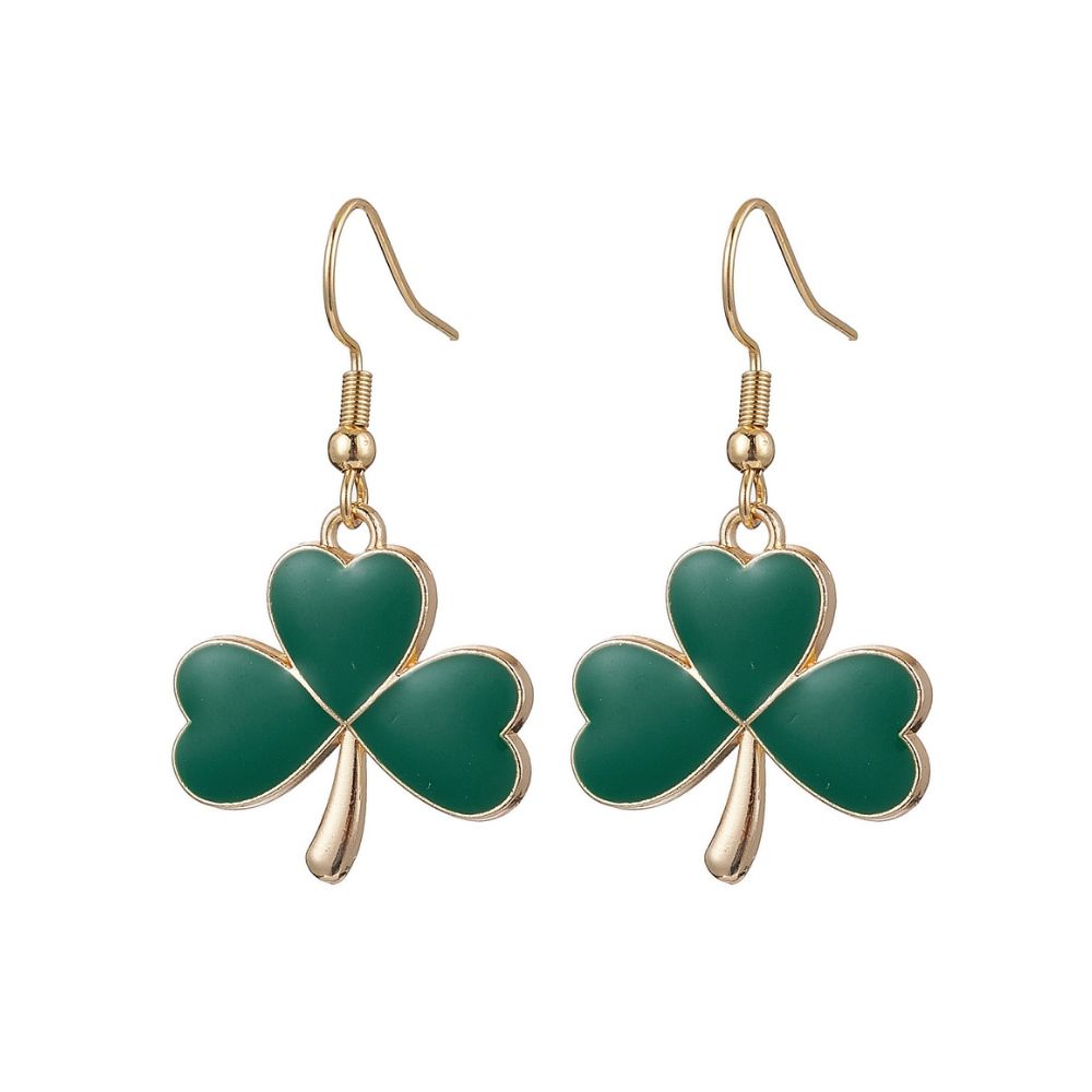 GOLD & GREEN ENAMEL SHAMROCK EARRINGS. SOLD IN SETS OF 2. PERFECT FOR ST. PATRICK'S DAY!