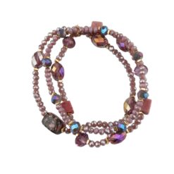 LAYERED GOLD & PURPLE STONE BEADED STRETCH BRACELET. SEE 40169 FOR MATCHING NECKLACE SET.