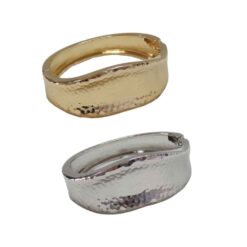 HAMMERED WIDE HINGED CUFF BRACELET. GOLD, SILVER. SOLD IN SETS OF 2 ONLY