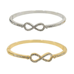 CRYSTAL INFINITY HINGED CUFF BRACELET. SILVER, GOLD. SOLD IN SETS OF 2 ONLY