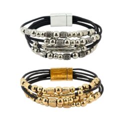 BEADED MULTI STRAND MAGNETIC BRACELET. SILVER, GOLD. SOLD IN SETS OF 2 ONLY