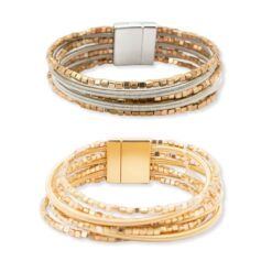 MULTI STRAND SQUARE BEADS MAGNETIC BRACELET. TWO TONE, GOLD. SOLD IN SETS OF 2 ONLY