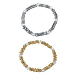 CAVIAR STATION WITH PEARLS STRETCH BRACELET. SILVER, GOLD. SOLD IN SETS OF 2 ONLY