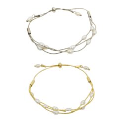 MULTI STRAND TWISTED PEARL SLIDE CLOSURE BRACELET. SILVER, GOLD. SOLD IN SETS OF 2 ONLY