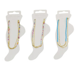 2 LAYER GOLD CHAIN & SEED BEAD ANLKET. MULTI, PINK MULTI, TURQUOISE. SOLD IN SETS OF 3 ONLY