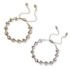HEARTS SLIDER CLOSURE BRACELET. SILVER, GOLD. SOLD IN SETS OF 2 ONLY