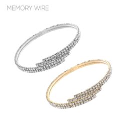 2 ROW CRYSTAL OPEN MEMORY WIRE BRACELET. SILVER, GOLD. SOLD IN SETS OF 2 ONLY