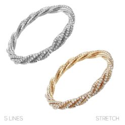 RHINESTONE 5 ROW TWISTED STRETCH BRACELET. SILVER, GOLD. SOLD IN SETS OF 2 ONLY