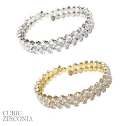 SQUARE CZ MEMORY WIRE CUFF BRACELET. SILVER, GOLD. SOLD IN SETS OF 2 ONLY