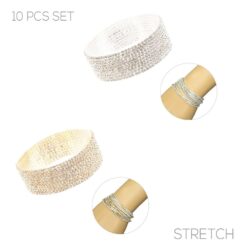 10 STRAND RHINESTONE STRETCH BRACELET. SILVER, GOLD. SOLD IN SETS OF 2 ONLY