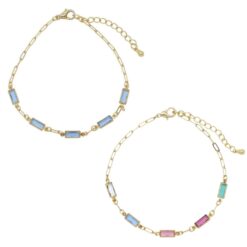 BAGUETTE CRYSTAL STATION BRACELETS. BLUE, MULTI. SOLD IN SETS OF 2 ONLY. SEE 41210 FOR MATCHING BRACELETS