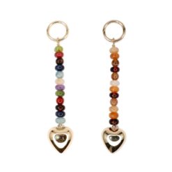 COLOR MARBLE BEAD & GOLD HEART BAG CHARM. MULTI COLOR, MULTI BROWN. SOLD IN SETS OF 2 ONLY