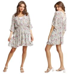 FLORAL MIXED PRINT FLOWY DRESS / COVER UP WITH CROCHET DETAIL BACK