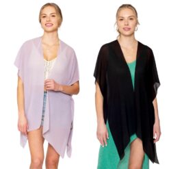 PLEATED CHIFFON KIMONO. LILAC, BLACK. SOLD IN SETS OF 2 ONLY