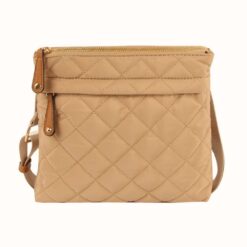 TAN QUILTED NYLON CROSSBODY BAG. 10x9x2