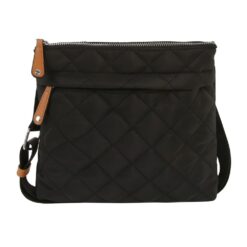 BLACK QUILTED NYLON CROSSBODY BAG. 10x9x2