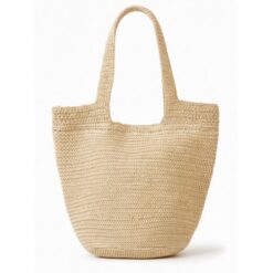 BEIGE WOVEN STRAW TOTE BAG. 17X13X10