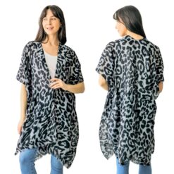 BLACK/GREY LEOPARD PRINT KIMONO