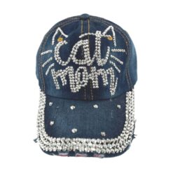 DENIM RHINESTONE CAT MOM BASEBALL CAP