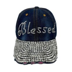 DENIM RHINESTONE BLESSED BASEBALL CAP