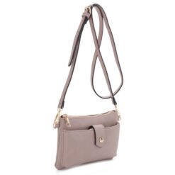 TAUPE SMALL SNAP CLOSURE FRONT POCKET CROSSBODY