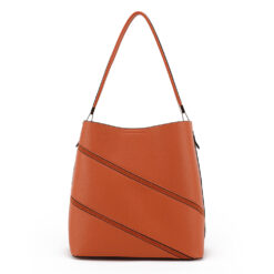 TANGERINE DIAGONAL DETAIL BUCKET BAG. 10.5X11X6.5