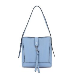 PERIWINKLE MULTI POCKET SHOULDER BAG WITH LOCK. 10.25X10.6X4.7