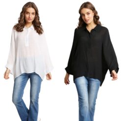 OVERSIZED COLLARED LONG SLEEVE BUTTON DOWN SHIRT. WHITE, BLACK. SOLD IN SETS OF 2 ONLY