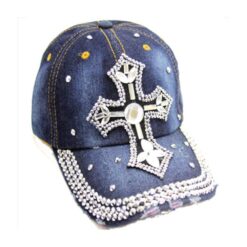 DENIM RHINESTONE CROSS BASEBALL HAT