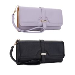 STRUCTURED WRISTLET WALLET WITH GOLD HARDWARE. LAVENDER, BLACK. SOLD IN SETS OF 2 ONLY