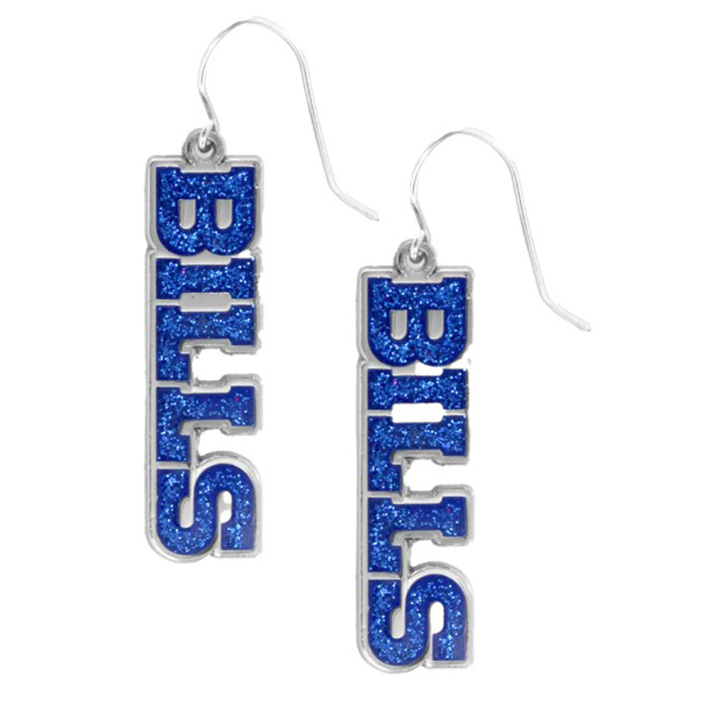BUFFALO BILLS LICENSED GLITTER WORDMARK EARRINGS. SOLD IN SETS OF 3 ONLY